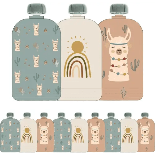 Hippypotamus Reusable Baby Food Pouches - 12 Pack - Baby Food Storage - Pouches Toddler - Refillable Squeeze Pouch for Kids (SAGE/Terra Cotta/Sand)