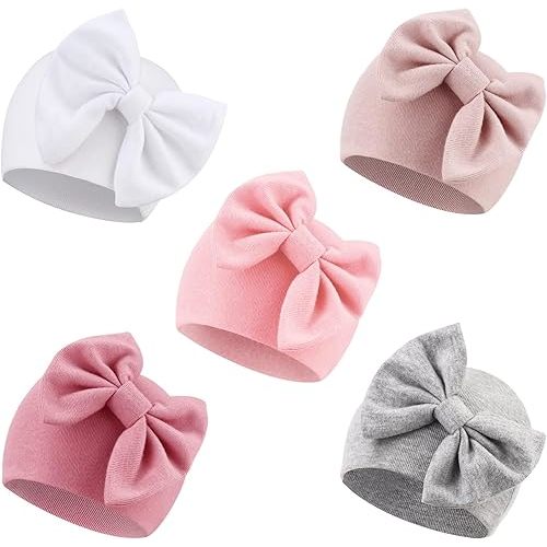 Newborn Baby Girl Hats with Bow Cotton Toddler Infant Beanie Cap Newborn Hospital Hats for Baby Girl Kid 0-24 Months