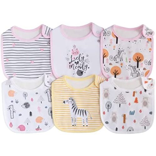 Maiwa 6 Pack Waterproof Cotton Baby Bibs for Girls Boys for Drooling Eating with Snaps