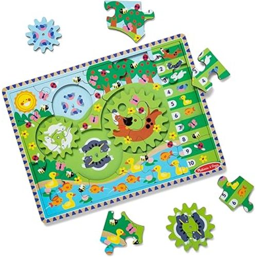 Melissa & Doug Wooden Animal Chase Jigsaw Spinning Gear Puzzle – 24 PiecesWooden Puzzle for Toddlers and Preschoolers, for Boys and Girls Ages 3+
