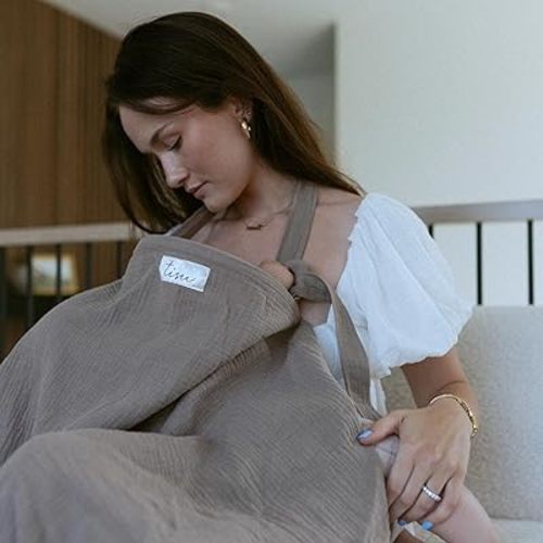 Nursing Cover for Baby Breastfeeding & Pumping | Multi Use Car Seat Stroller Cover | Breathable Soft Muslin Cotton | Breast Feeding Apron & Shawl by TISU (Pale Taupe)