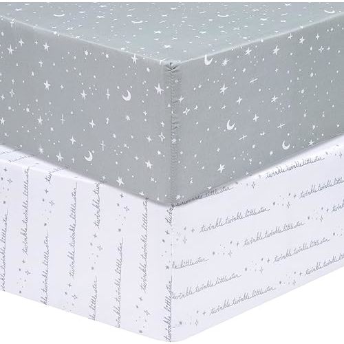 Sammy & Lou Celestial 2-Pack Microfiber Fitted Crib Sheet Set, Fits Standard Crib Mattress 28 in x 52 in; Fully Elasticized,