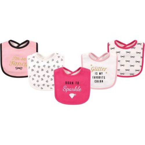 Hudson Baby Infant Girl Cotton Bibs 5pk, Sparkle, One Size