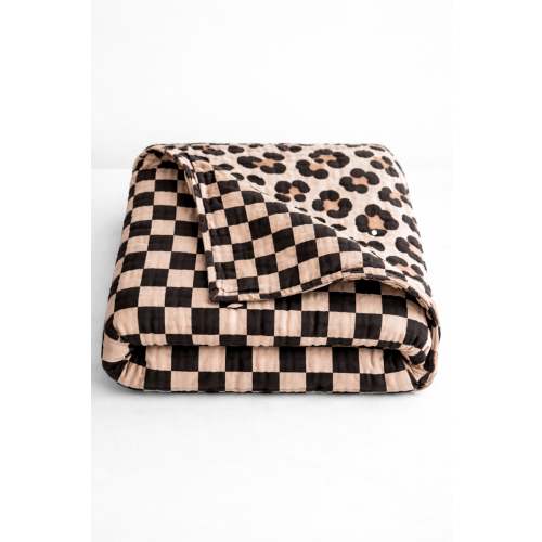 Organic Muslin Quilt in Ava (Leopard) x Black + Taupe Checkered