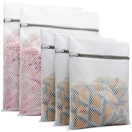 5Pcs Durable Honeycomb Mesh Laundry Bags for Delicates (2 Large 16 x 20 Inches, 3 Medium 12 x 16 Inches)