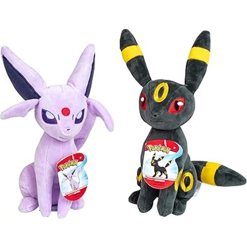 Pokemon 8" Espeon & Umbreon Plush 2-Pack - Officially Licensed - Eevee Evolution Figures - Authentic Soft Stuffed Animal Toy - Gift for Kids, Boys, Girls - 2+