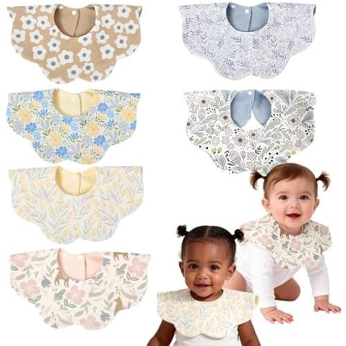 JUVA 6-Pack Organic Cotton Baby Bibs, Absorbent & Reversible, 360° Rotating Drool Bibs for Boys & Girls 0-24M