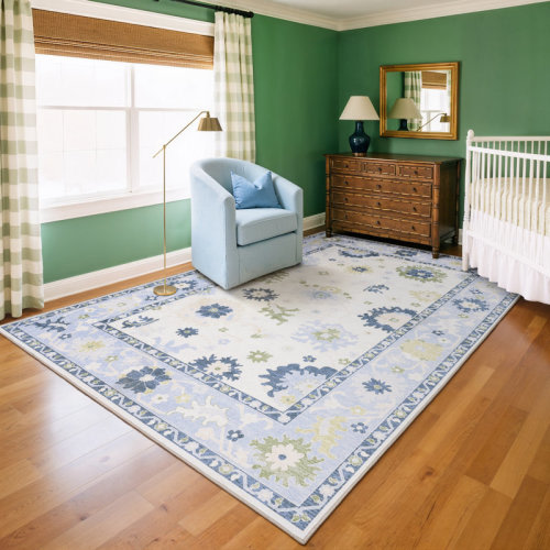 Bungalow Rose Kugler Floral Traditional White/Blue Printed Washable Flat Pile Area Rug & Reviews | Wayfair