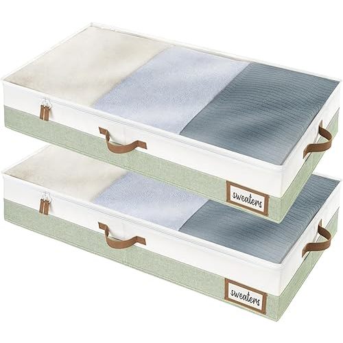 StorageWorks Large Under Bed Storage Containers with Handles and Label Holder, 2 Pack Ultra-thick Fabric Underbed Bins, Closet Organizer for Clothes, Blankets, Sweater