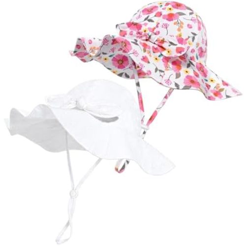 Baby Girl Sun Hat with UPF 50+ Outdoor Adjustable Beach Hat with Wide Brim Bucket Hats