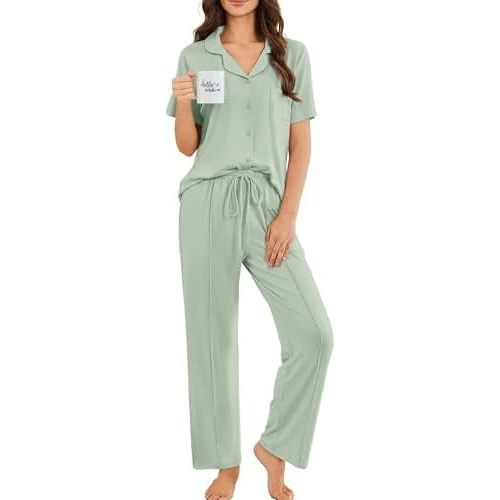 Ekouaer Pajamas for Women Set Button Up Short Sleeve Pjs Sets With Pockets