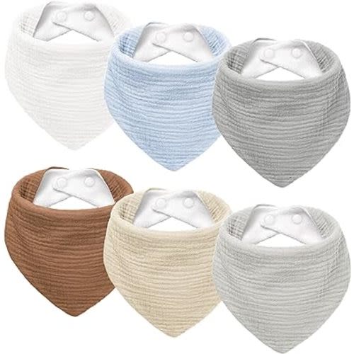Susurration Muslin Baby Drool Bibs 6Pack Soft Triangular Adjustable Baby Bandana Bibs for Unisex Girls & Boys