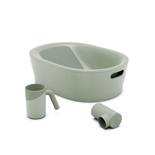 Lalo Bathtime Starter Kit - Modern Baby Bathtub, Rinse Cup & Spout Cover Bundle, Safe & Clean Design for Newborns, Minimalist Design, Easy to Clean, 25.3 x 18 x 7.7 in, 10 lb - Sage