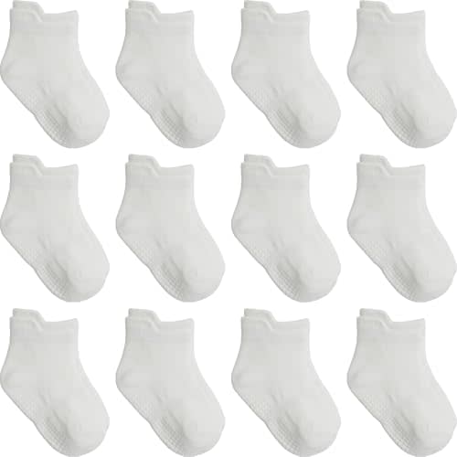 Non Slip Grip Ankle Baby Socks 12 Pack for Toddler Boys and Girls Kids Infant Baby Cute Cotton Socks