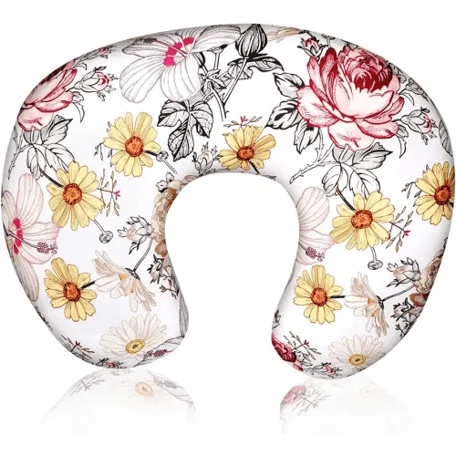 HNHUAMING Floral Nursing Pillow Cover, Breastfeeding Pillow Slipcover for Baby Girls, Soft Snug Fits On Newborn Feeding Pillow Case