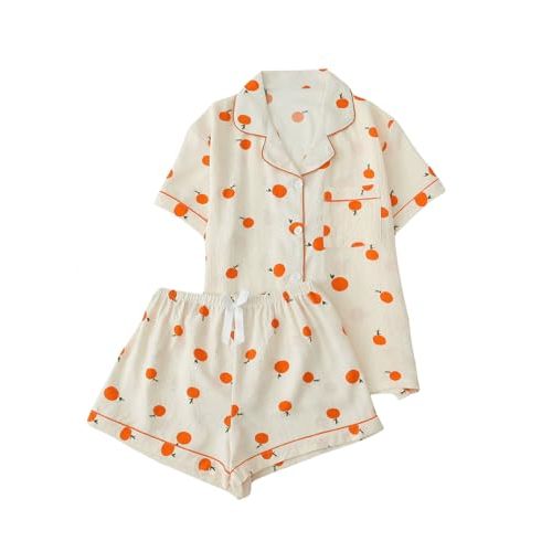 Verdusa Pajamas For Women Set 2 Piece Summer Pajama Sets Cute Pjs Lounge Matching Button Shirt with Shorts