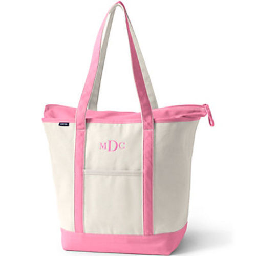 Large Natural 5 Pocket Zip Top Long Handle Canvas Tote Bag