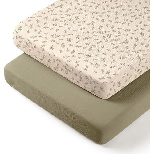 lulumoon Pack N Play Sheets Muslin: Cotton Fitted Sheets for Pack and Play Mattress - Soft Playard Sheets for Boys and Girls