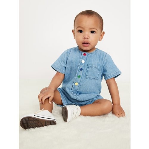 Button-Front Chambray One-Piece Romper for Baby