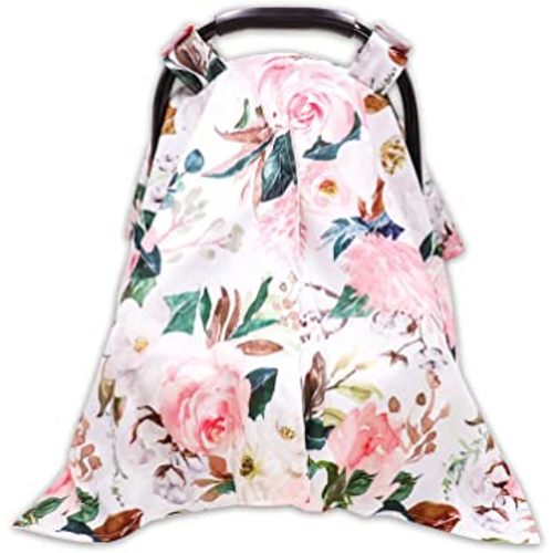 DILIMI Car Seat Covers for Babies, Peekaboo Opening Infant Car Seat Canopy for Baby Boys Girls, 2 in 1 Mom Nursing Breastfeeding Covers, Minky Warm Carseat Canopy for Newborn, Pink Flower