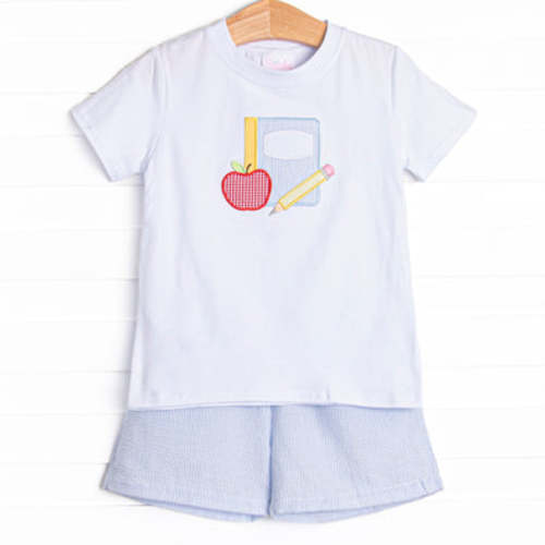 Composition Cutie Applique Short Set, Blue Seersucker – Stitchy Fish