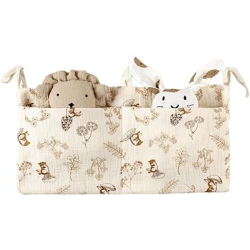 Baby Cribs Storage Bag Baby Bedside Hanging Storage Bag Cotton Organizer With 2 Pockets For Drool Bibs Toy Diaper Suitable For Families With Infants And Moms Who Need Convenience, Squirrel 1