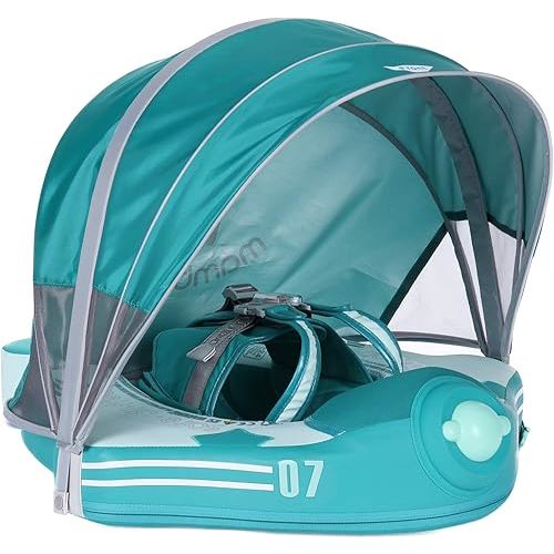 Mambobaby Float Upgrade Add Tail Baby Float with Canopy for Infant Waist Swimming Ring Swim Trainer Non-Inflatable Floats Toys with Adjustable Safety Strap (Green Airplane)