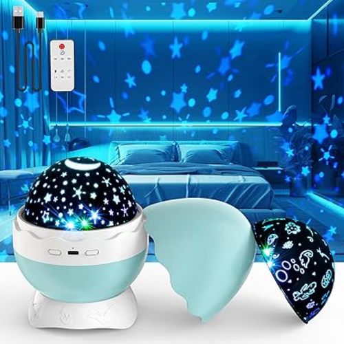 Night Light for Kids - Star Projector for Bedroom with 2 Theme(Dinosaur & Starry Sky - Night Lamp,4 LED Bulbs 9 Light Color Changing with USB Cable - Dinosaur Egg Design,Unique Gift- Blue.