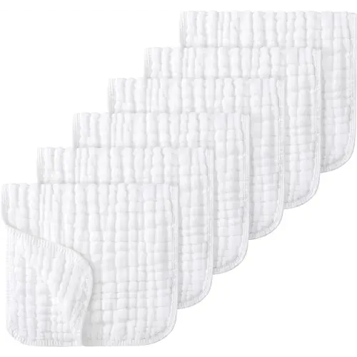 Looxii Muslin Burp Cloths 100% Cotton Muslin Cloths Large 20''x10'' Extra Soft and Absorbent 6 Pack Baby Burping Cloth Pure White