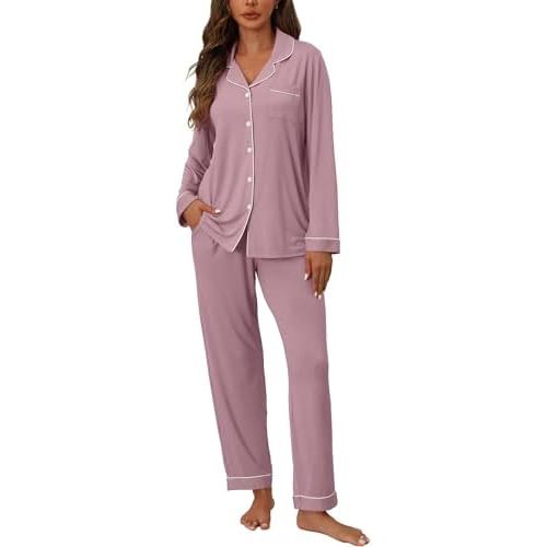 Womens Pajamas Sets 2 Piece Long Sleeve and Pant Pj Sets Button Up Sleepwear