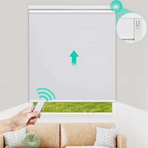 Allesin Motorized Roller Blinds with Remote Control for Windows, Blackout Smart Roller Shade, Battery Powered Electric Smart Blind (White,H72 x W34)