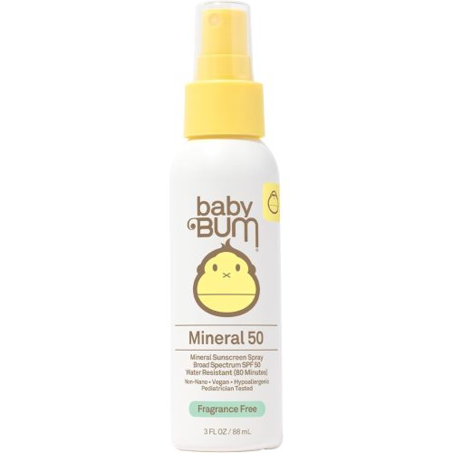 Sun Bum Baby Bum SPF 50 Sunscreen Spray | Mineral UVA/UVB Face and Body Protection for Sensitive Skin | Fragrance Free | Travel Size | 3 FL OZ