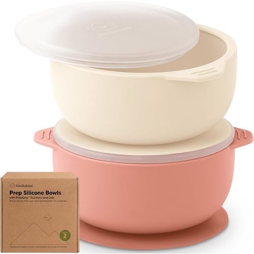 KeaBabies 2-Pack Baby Bowls with Suctions, Lids - Silicone Toddler Suction Bowls for Baby Boy, Girl, Kids, Food Grade Silicone, BPA-Free, Dishwasher Safe, Toddler Eating Essentials (Roseate)