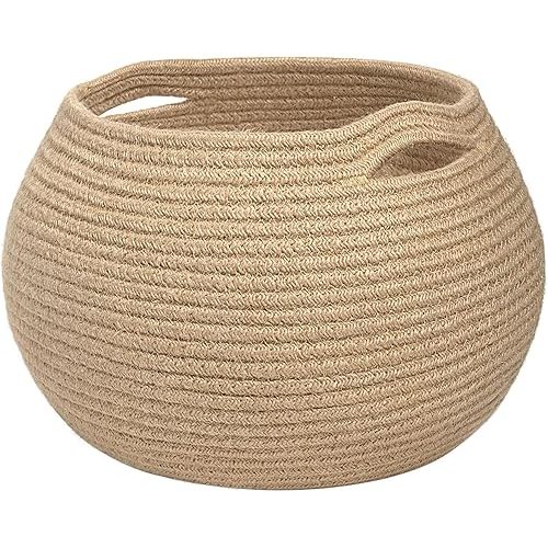 Goodpick Storage Basket, Wicker Basket for Living Room, Woven Basket for Toys Towel, Bedroom Small Round Basket for Children Corner Decoration Plant Basket Indoor, Jute, 10"D x 8.3"H