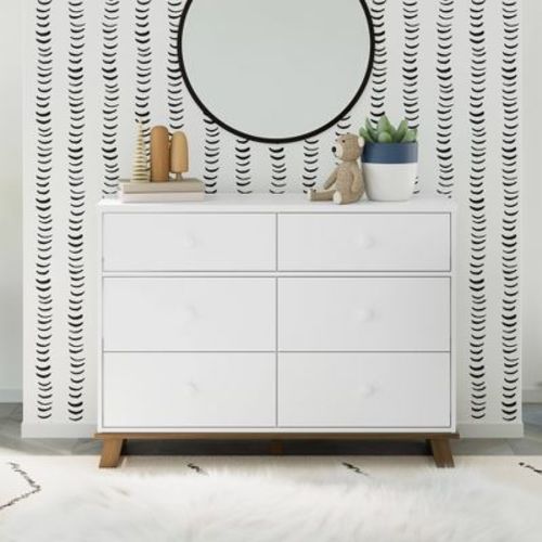 Storkcraft Modern 6-Drawer Double Dresser - White/Vintage Driftwood