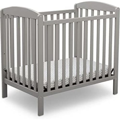 Delta Children Emery Mini Convertible Baby Crib with 2.75-inch Mattress, Grey