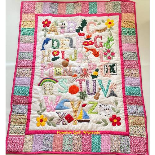 Hawaiian Style ABC Quilt Wall hanging baby blanket comforter hand quilted/machine embroidered