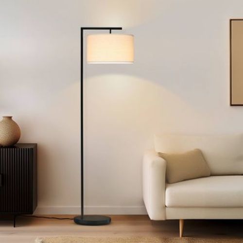 Brightech Montage Modern (includes Led Light Bulb) Arc Floor Lamp Classic Matte Black: Compatible With Alexa & Siri, Linen Shade