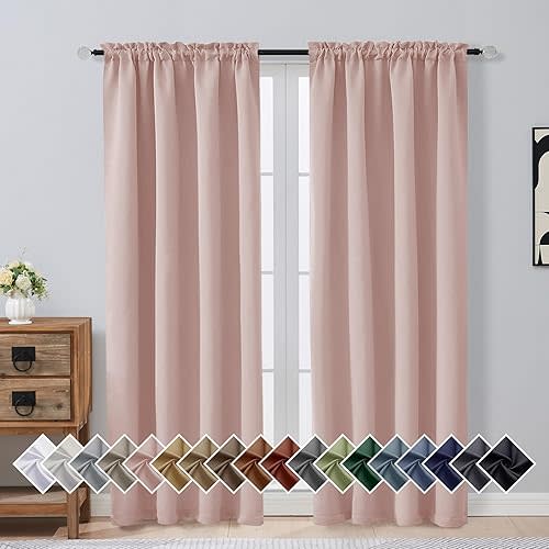 OVZME Blush Pink Blackout Curtains for Girls Bedroom 72 Inch Length 2 Panels Set, Solid Thermal Insulated Energy Saving Window Curtains for Living Room, Dual Rod Pocket Window Drapes, 2x40Wx72L Inches