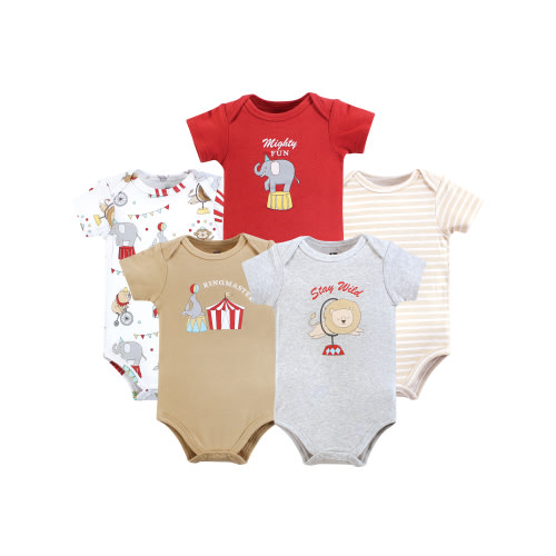 Hudson Baby Short Sleeve Bodysuits, 5-Pack, Newborn- 24 Months