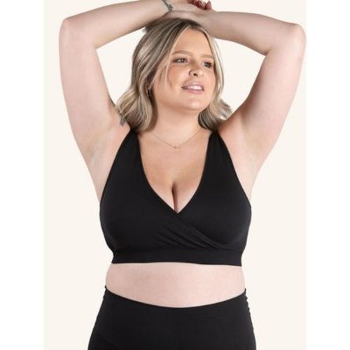 Leading Lady The Alora - Nylon Seamless Sleep Bra in Jet Black, Size: Large.