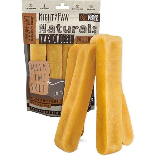 Mighty Paw Yak Cheese Dog Chews - All-Natural Treats for Dogs - High Protein Treat With 68 Grams Of Protein Per Chew - Delicious And Long Lasting - Odor Free With Limited Ingredients - (Large, 4 Pack)