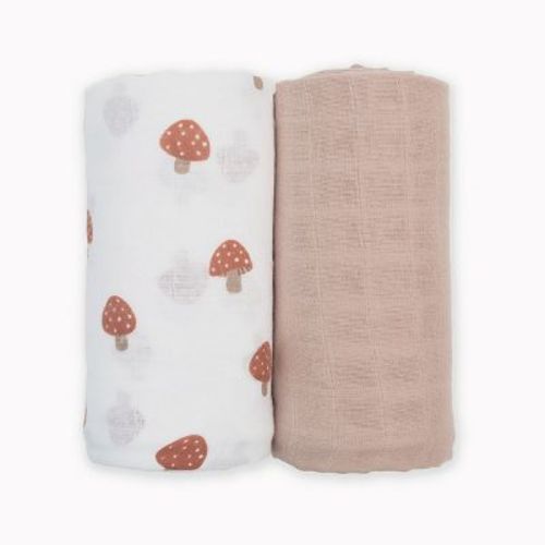 Cotton Swaddle 2 Pack Mushroom & Sand