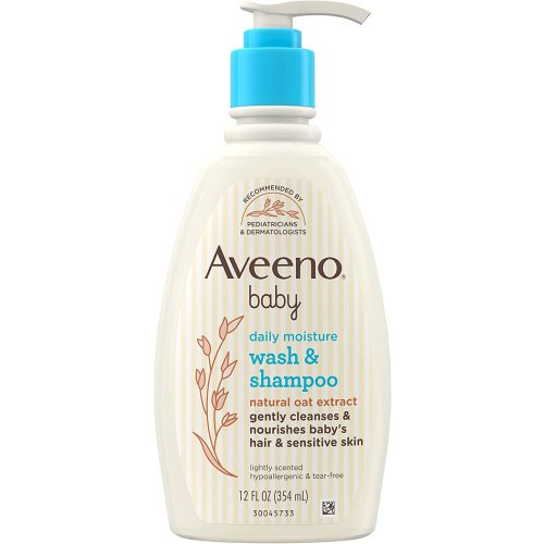 Aveeno Baby Daily Moisture Gentle Body Wash & Shampoo with Oat Extract, 2-in-1 Baby Bath Wash & Hair Shampoo, Tear- & Paraben-Free for Hair & Sensitive Skin, Lightly Scented, 12 fl. oz