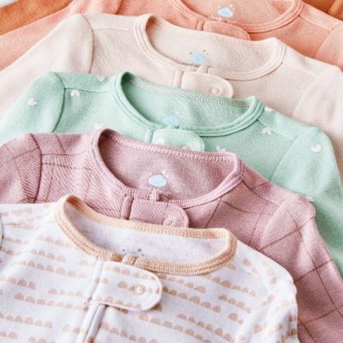 Baby Girls' 6pk Cotton Sleep N' Play - Cloud Island™ Pink 3-6M: Footed Pajamas, Inverted Zipper