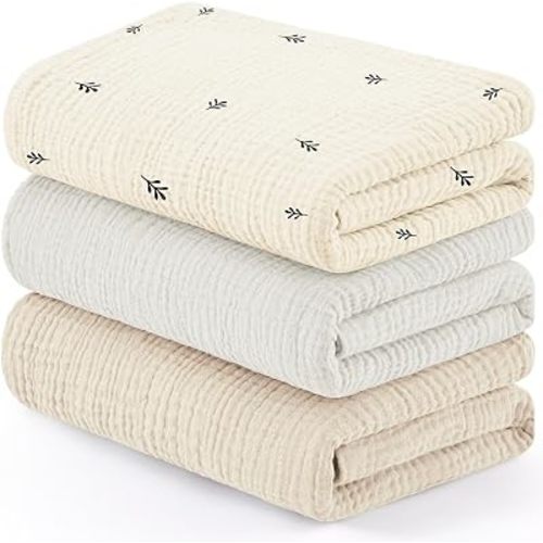 Susurration Muslin Swaddle Blankets 2Pack 100% Cotton Baby Receiving Blankets 40x40inch Soft Breathable Baby Blanket for Unisex Newborn Baby Boys Girls(Apricot Gray)