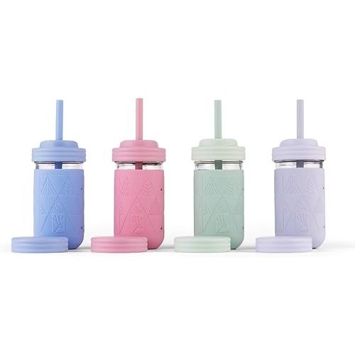 Elk and Friends Kids & Toddler Cups | The Original Glass Mason Jars 12 oz with Silicone Sleeves & Silicone Straws | Smoothie Cups | Spill Proof Cups