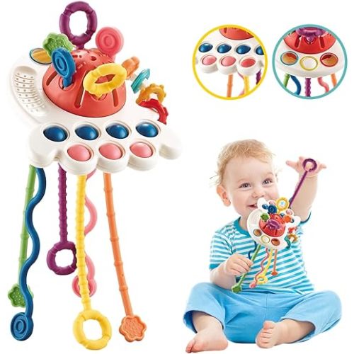 Montessori Toys for Babies 6-12 12-18 Months Baby Sensory Teething Pull String Activity Toy for Toddlers 1-3 1 Year Old Girl Boy Gifts
