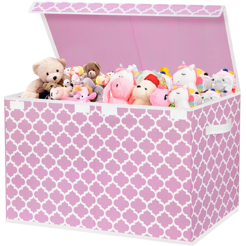 Homyfort Large Toy Box for Girls,Toy Chest for Kids -Collapsible Toy Storage Organizer with Lid Toy Bin Storage Organizer for Nursery, Playroom, Bedroom, Closet, Living Room 90L(Pink)