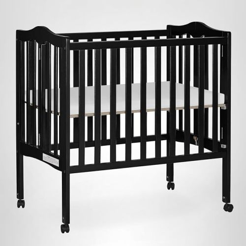 Dream On Me 2-In-1 Lightweight Folding Portable Stationary Side Crib In Black, Greenguard Gold Certified, Baby Crib To Playpen, Folds Flat For Storage, Locking Wheels